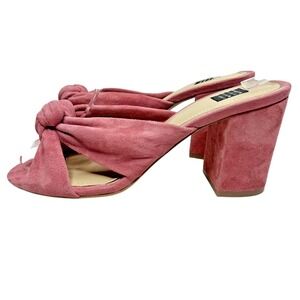 White House‎ Black Market Pink Suede Knot Heel Mules Slides Women's Shoes sz 8.5